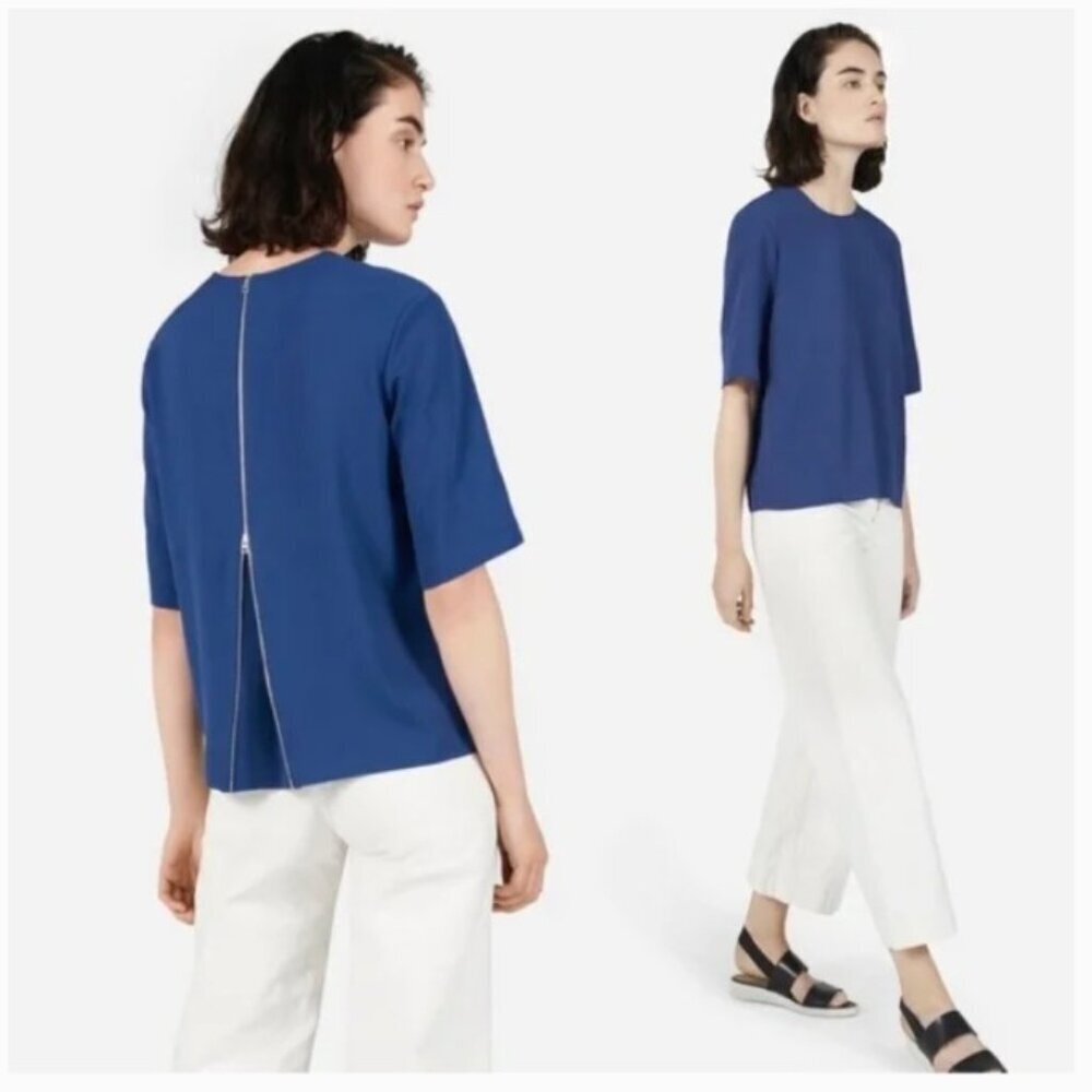 Everlane Japanese GoWeave Cobalt Blue Zippered Blouse - Size 10